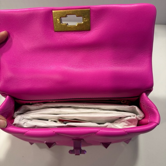 BNWT VALENTINO GARAVANI PP PINK TONAL NAPPA LEATHER ROMAN STUD BAG W CHAIN - Picture 11 of 16